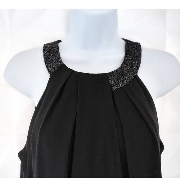 Black Shift Cocktail Dress Chiffon Sparkle A-line Swing 6 White House Mini - Picture 2 of 15